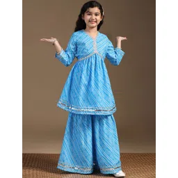 FASHION DREAM Girls Bandhani Printed  V-Neck A-Line Kurta With Sharara-picture-35