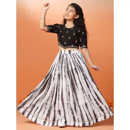 FASHION DREAM Girls Embellished Mirror Work Tie and Dye Semi-Stitched Lehenga & Ready to Wear-picture-17