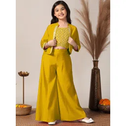 FASHION DREAM Girls Embroidered Roman Silk Crop Top With Palazzo & Jacket Clothing Set-picture-33