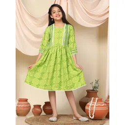 FASHION DREAM Girls Ethnic Motifs Print Round Neck Three-Quarter Sleeves A-Line Dress-picture-48