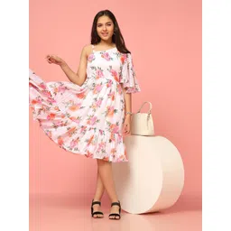 FASHION DREAM Girls Floral Print Flared Sleeve Georgette Fit & Flare Midi Dress-picture-12