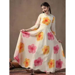 FASHION DREAM Girls Floral Print Georgette Maxi Ethnic Dress-picture-15