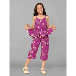 FASHION DREAM Girls Floral Printed Capri Jumpsuit With Ruffles-picture-11