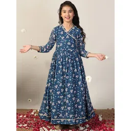 FASHION DREAM Girls Floral Printed V-Neck Georgette Angrakha Maxi Dress-picture-14