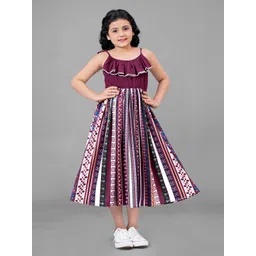 FASHION DREAM Girls Maroon & White Crepe Fit and Flare Midi Dress-image-46