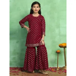 Fashion Dream Girls Maroon Printed Kurta and Sharara-picture-14