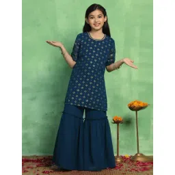 Fashion Dream Girls Teal Printed Kurta and Sharara-picture-15