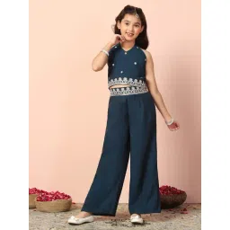 Fashion Dream Kids Darkblue Embroidered Crop Top And Palazzos Set-picture-16