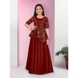 Fashion Dream Kids Maroon Floral Fit & Flare Dress-picture-15