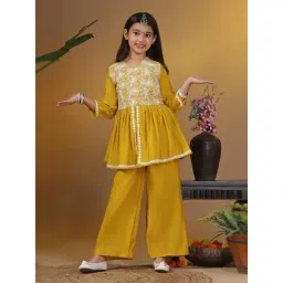 Fashion Dream Kids Mustard Embroidered Kurti With Pants Set-picture-45