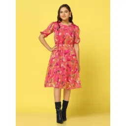 Fashion Dream Kids Pink Printed Fit & Flare Dress-picture-15