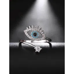 Fashion Frill 925 Sterling Silver Cubic Zirconia Studded Evil Eye Shaped Finger Ring-picture-34