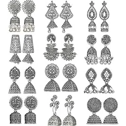 fashion frill Earring For Women Floral Silver Oxidised Small Earring For Women And Girls Pair Of 12-picture-22