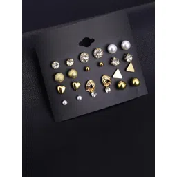 Fashion Frill Gold-Toned & White Heart Shaped Studs Earrings-picture-30