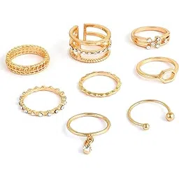 fashion frill Rings For Women Girls Stackable Stunning Boho Rings Gold Plated AD Multi Desigsn Adjustable Finger Ring For Women Girls RIngs Combo Set Anniverysary Gift For Wife-picture-28