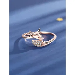 Fashion Frill Rose Gold-Plated American Diamond Studded Adjustable Fox Design Finger Ring-picture-34