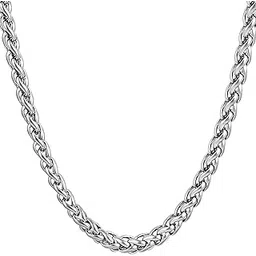 fashion frill Stylish Silver Chain For Men Stainless Steel Interlink Long Chain Necklace Platinum Silver Chain For Men Boys Men's Jewellery Love Gifts-picture-36