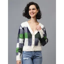 Fashion Gaiia Women Checked Woollen Crop Cardigan-picture-14