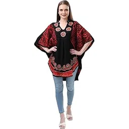 fashion junglee Trendy Multicolor V-Neck Collared Women’s Poncho Top – Boho Style Free Size Tunic for Casual-picture-44