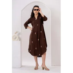 fashion point Women A-line Brown Below Knee Dress-picture-31