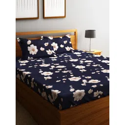 Fashion String Blue & White Floral 144 TC Queen Bedsheet with 2 Pillow Covers-picture-20
