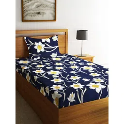 Fashion String Blue & White Floral 144 TC Single Bedsheet with 1 Pillow Covers-picture-18