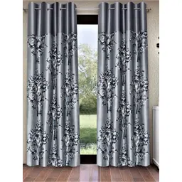 Fashion String Grey & White 2 Pieces Floral Printed Long Door Curtains-picture-22