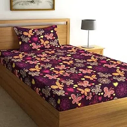 Fashion String Microfibre 144TC Maroon Butterfly & Heart Print Single Bedsheet with 1 Pillow Cover-picture-24