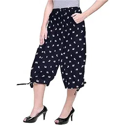 fashion sutra Women's Capri, Soft Cotton Printed 3/4 Pyjama Pant (Black)-(Free Size)-picture-30