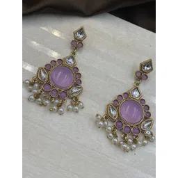 Fashion Theme Women Kundan Studded Brass Plated Circular Drop Earrings-picture-15