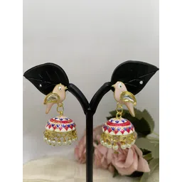 Fashion Theme Women Pink Gold Plated Parrot Bird Artificial Beads Jhumkas-picture-40