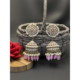 Fashion Theme Women Pink Kundan Jhumkas Earrings-picture-24