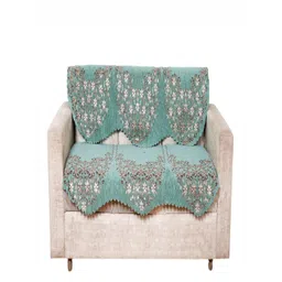 Fashion Throw Green & Maroon Printed Jacquard 2 Piece Sofa Cover-picture-6