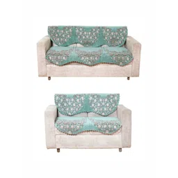 Fashion Throw Green & White Printed Jacquard 4 Piece Sofa Cover-picture-4