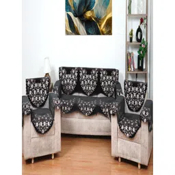 Fashion Throw Grey & White 12 Pieces Floral Printed Jacquard Sofa Covers With Arms-picture-3