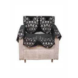 Fashion Throw Grey & White 4 Pieces Floral Printed 2-Seater Jacquard Sofa Covers With Arms-picture-11