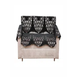 Fashion Throw Grey & White 4 Pieces Floral Printed 3-Seater Jacquard Sofa Cover With Arms-picture-9