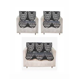 Fashion Throw Grey & White 6 Pieces Floral Printed 5-Seater Jacquard Sofa Covers-picture-17