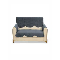 Fashion Throw Grey Checked Velvet 4 Piece Sofa Cover With Arms-picture-0