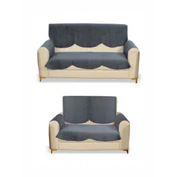 Fashion Throw Grey Checked Velvet Sofa Cover With Arms-picture-9