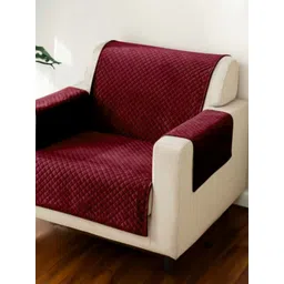 Fashion Throw Maroon Checked Velvet 1 Piece Sofa Cover With Arms-picture-15
