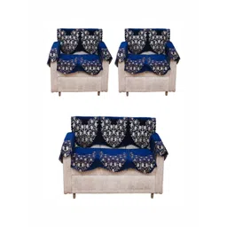 Fashion Throw Navy Blue 6 Pieces Printed 7-Seater Jacquard Sofa Cover With Arms-picture-19