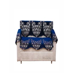 Fashion Throw Navy Blue & Gold-Toned Printed Jacquard 4 Piece Sofa Cover With Arms-picture-25
