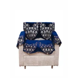 Fashion Throw Navy Blue & White Printed Jacquard 4 Piece Sofa Cover With Arms-picture-8