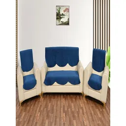 Fashion Throw Navy Blue Checked Velvet Sofa Cover-picture-26