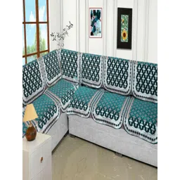 Fashion Throw Teal & White Printed Jacquard Sofa Cover-picture-36