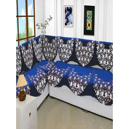 Fashion Throw Teal Blue & White 6 Pieces Floral Printed L-Shaped Jacquard Sofa Cover-picture-23