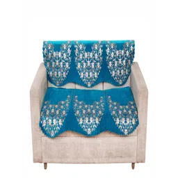 Fashion Throw Turquoise Blue & White Printed Jacquard 2 Piece Sofa Cover-picture-11