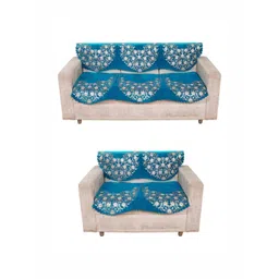 Fashion Throw Turquoise Blue & White Printed Jacquard 4 Piece Sofa Cover-picture-24