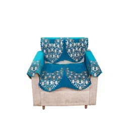 Fashion Throw Turquoise Blue & White Printed Jacquard 4 Piece Sofa Cover With Arms-picture-5